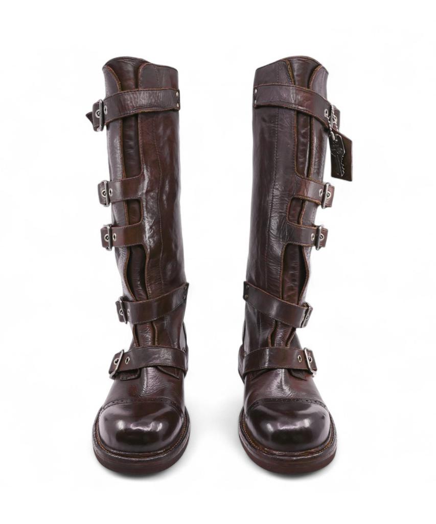 Yase Gelabi X Yase Washing Cow Cap-Toe Long Boots Brown