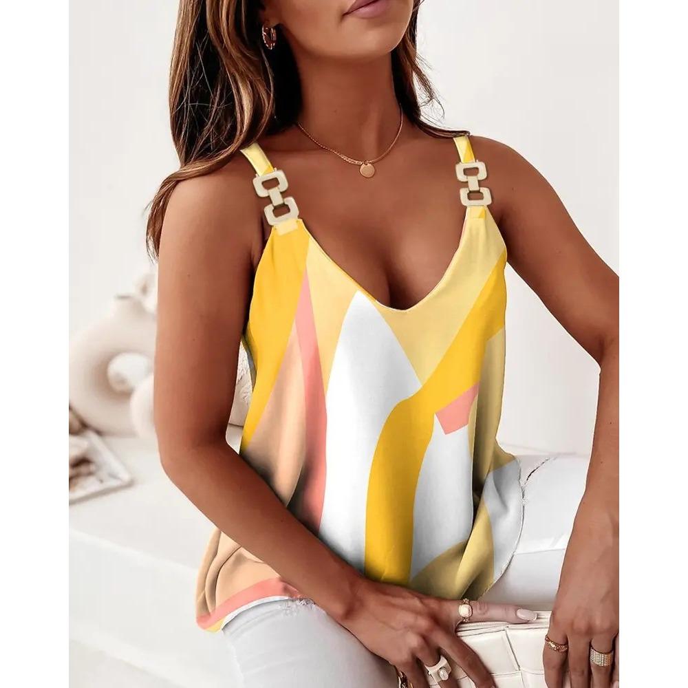 Summer Casual Women's V-neck Sleeveless Fashionable Printed Camisole Vest Chain Camisole Vest