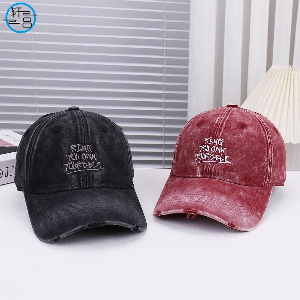 Fashion new English alphabet embroidery washed hole decorative baseball cap outdoor travel casual versatile sun hat