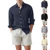 Men's Cotton Linen Solid Color Lapel Long Sleeve Shirt Men's Casual Fashion Shirt
