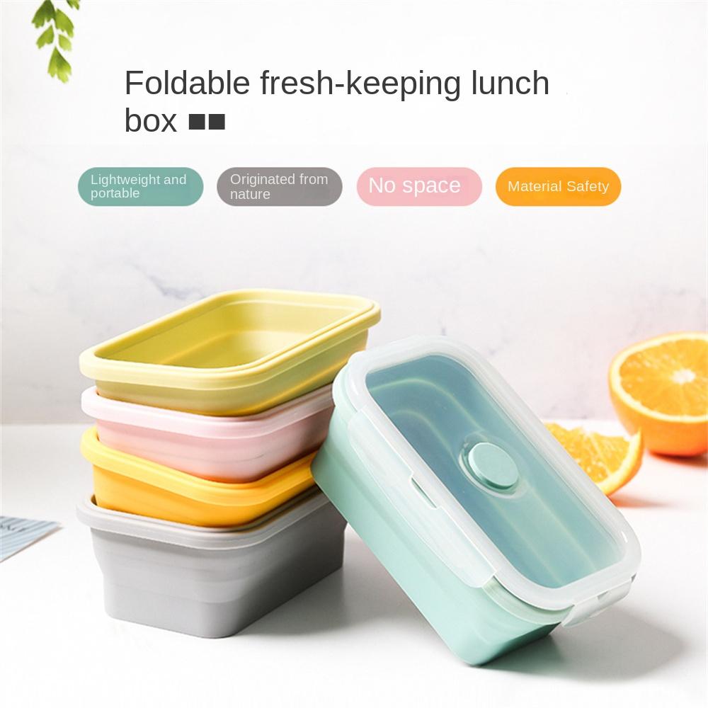 Silicone Lunch Box, Collapsible Folding Food Storage Container with Lids, Kitchen Microwave Freezer and Dishwasher Safe Kids