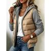 Womens Color Block Patchwork Fake Two-Piece Hooded Cotton Coat Zip Pocket Daily Commute Winter Outerwear