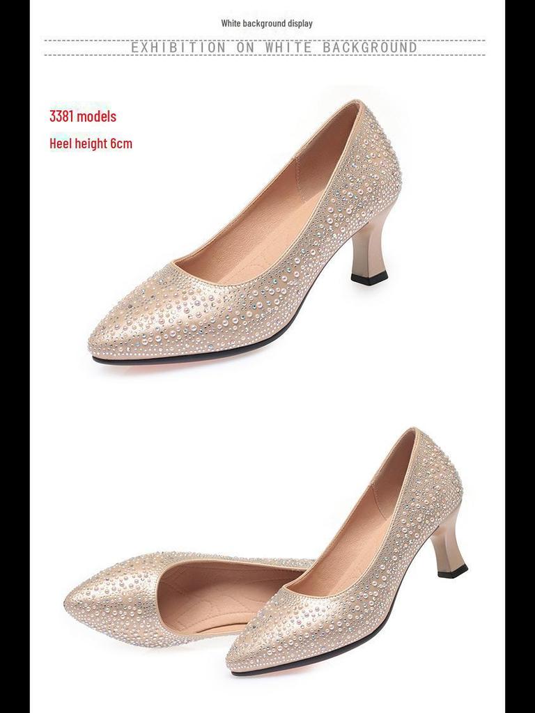 2023 Champagne Sequin & Beaded Leather High Heels: Elegant Wedding & Bridesmaid Shoes for Spring & Autumn