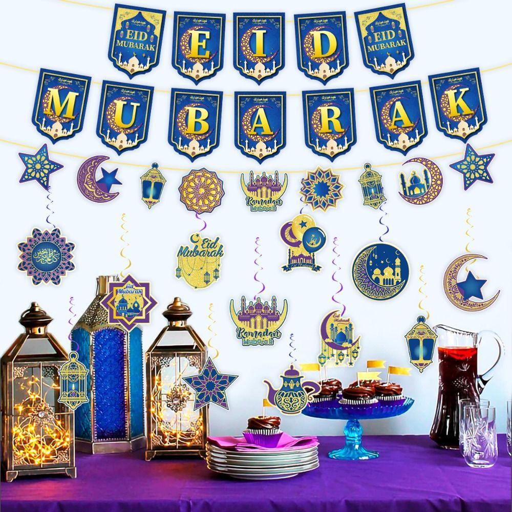 Islamic Muslim Eid Mubarak Banner Moon and Stars Ramadan Hanging Ornament  2026