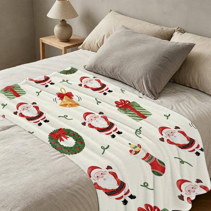 Santa Series Flannel Throw Blanket – No Lint, Soft Warm for Christmas Home Decor, Cozy Movie Nights & Daily Comfort