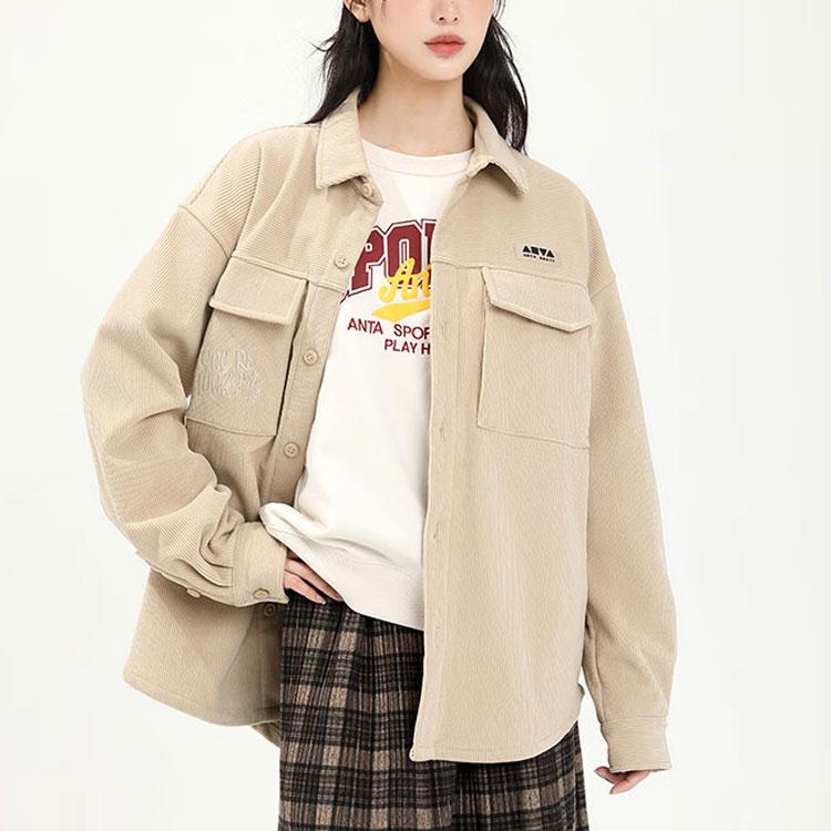 Anta Однотонная однобортная флисовая рубашка с длинным рукавом, рубашки унисекс Planet-Brown 172348101-2