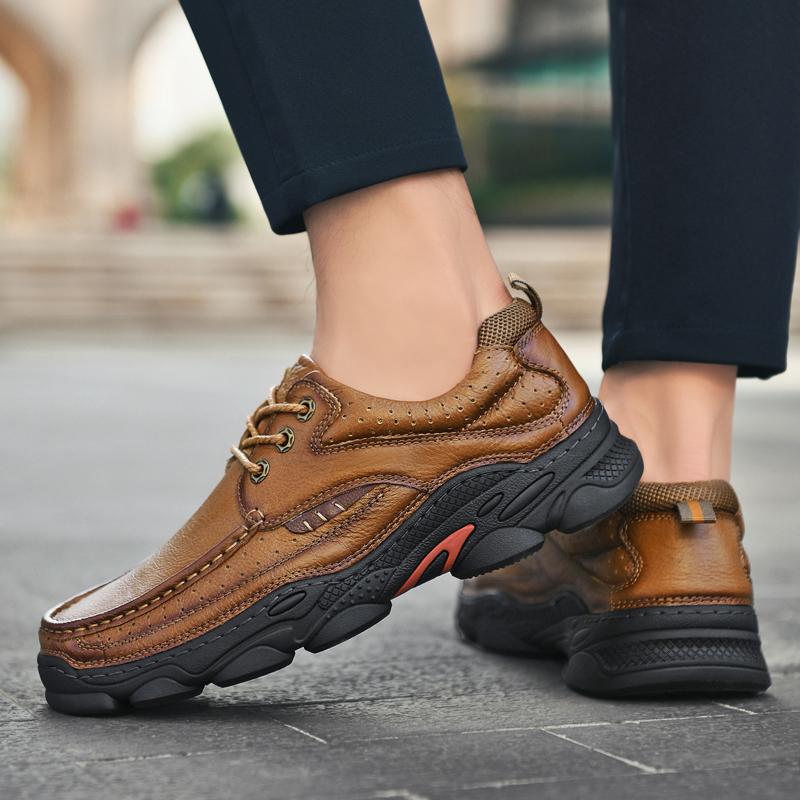 Men's Genuine Leather Shoes Luxury Platform Casual Sneakers For Men 2024 Comfortable Moccasins Hiking Outdoor Business Shoes