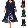 Midi Dress Swing Up Large Hem Trendy Floral Pattern Female Long for Work