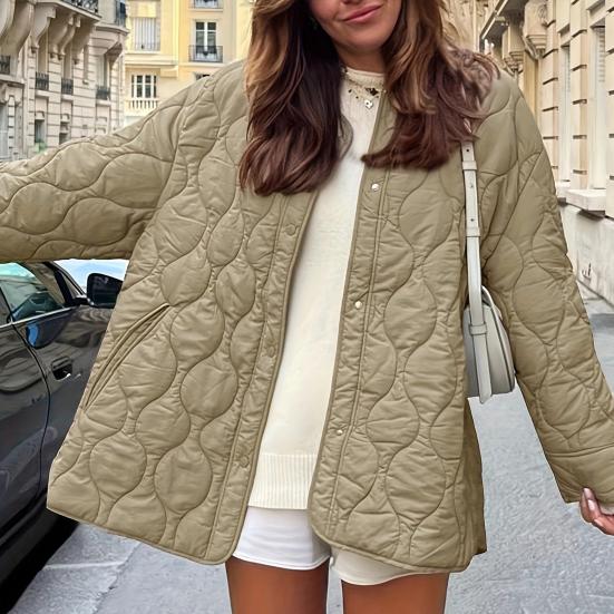 Женская стеганая легкая пуховая куртка Зимняя повседневная с длинными рукавами на пуговицах Утепленная верхняя одежда Пальто с карманами