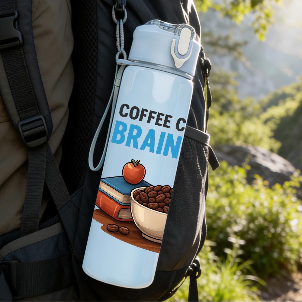1PC Coffee Brain Food Cup Graphic,750ml Color Plastic Sports Water Bottle,Leakproof Flip Straw Lid,Suitable for Sports Office Home Use