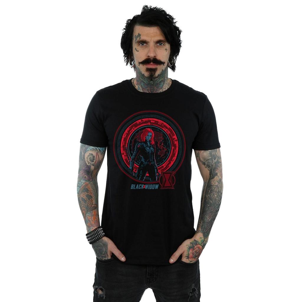 Marvel Mens Black Widow Movie Computer Globe T-Shirt