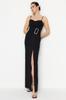 Women's Fashion New Evening Dress & Graduation Dress Black Accessory Detailed Long Evening Evening Dress