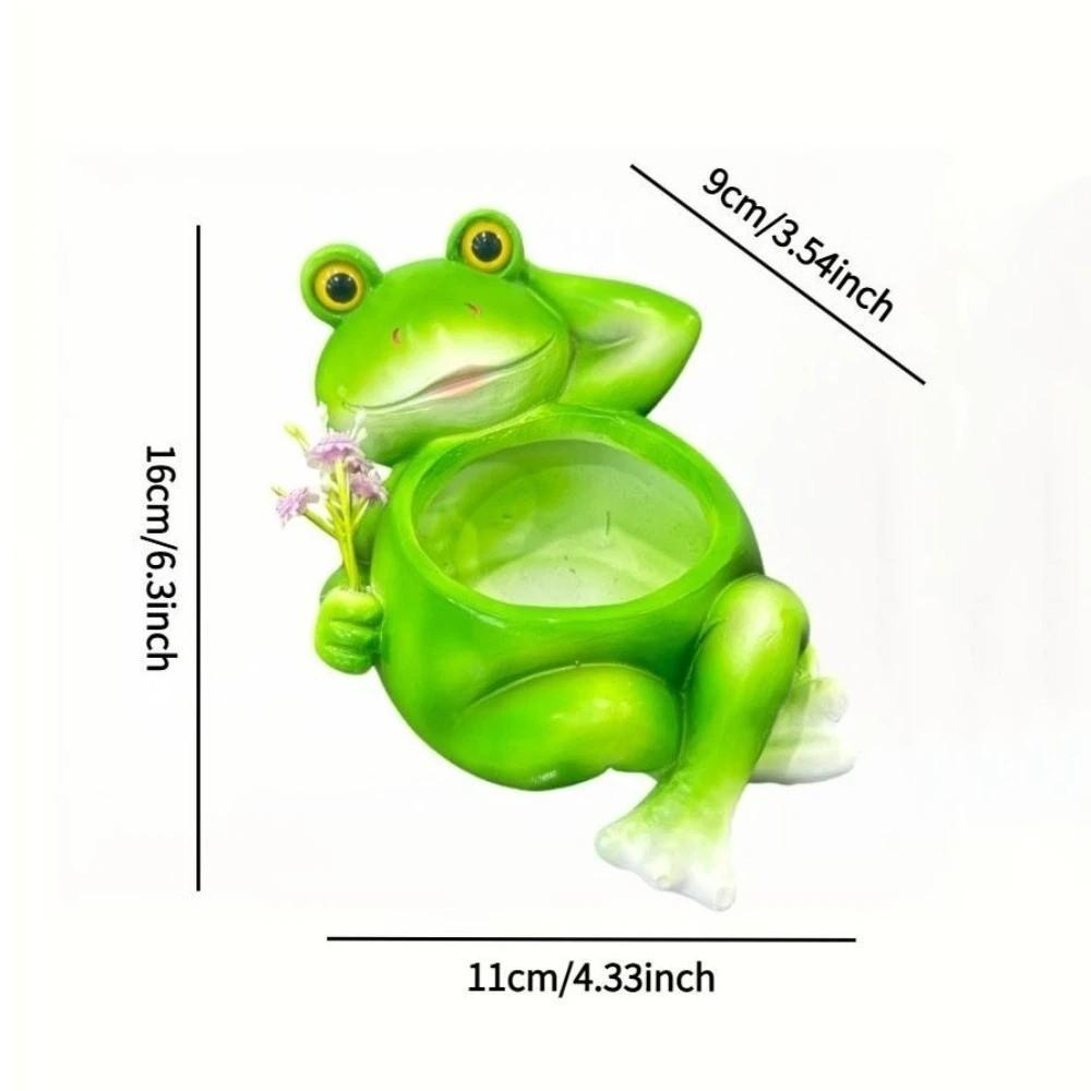 Funny Resin Frog Flower Pot Cartoon with Drainage Hole Succulent Planter Decorative Plant Holder Balcony Decor