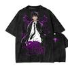 Solo Leveling Sung JinWoo Printed Tee Men Women Retro Washed T-shirts Cotton T Shirt Short Sleeve Clothing Harajuku Male Tshirt