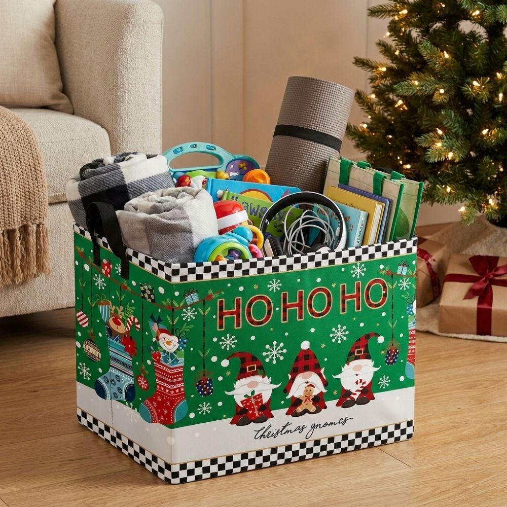 Large Capacity Clothes Storage Bin Cartoon Snowman Christmas Gift Basket Home Use