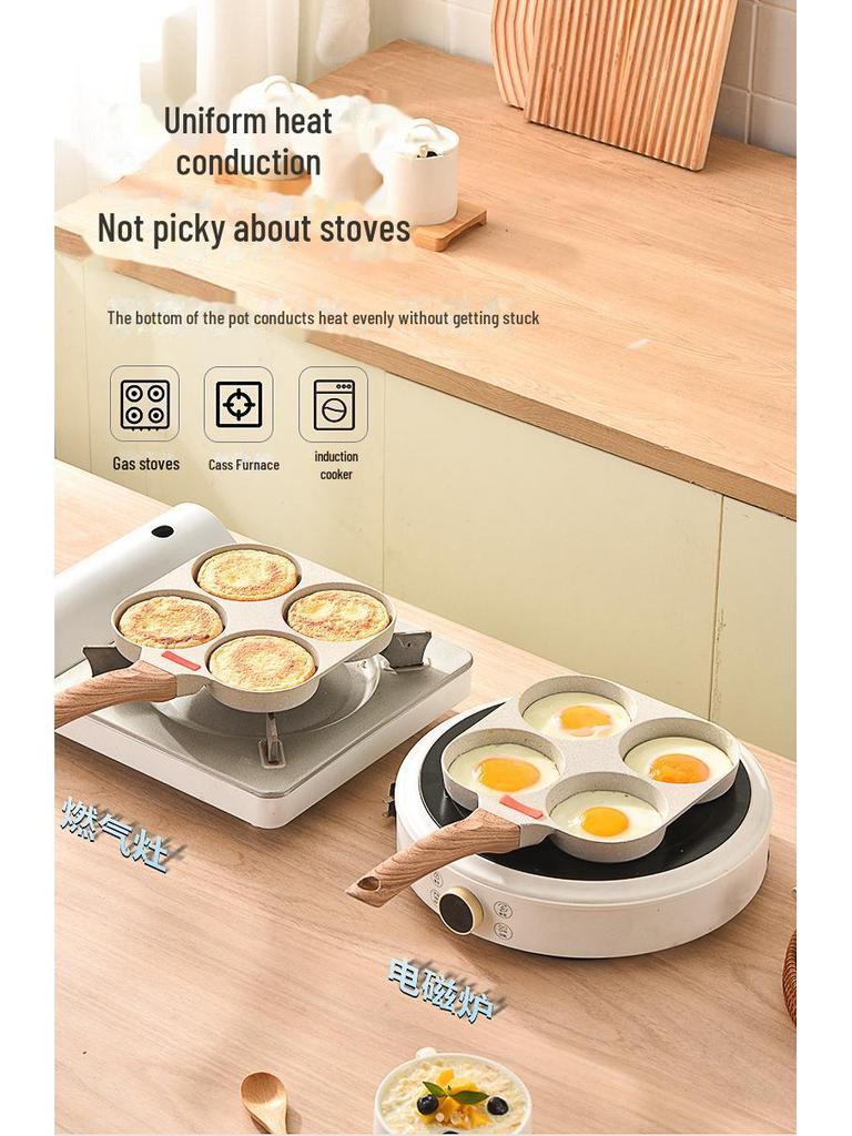 Non-Stick 4-Hole Breakfast Frying Pan for Eggs, Burgers, and Pancakes