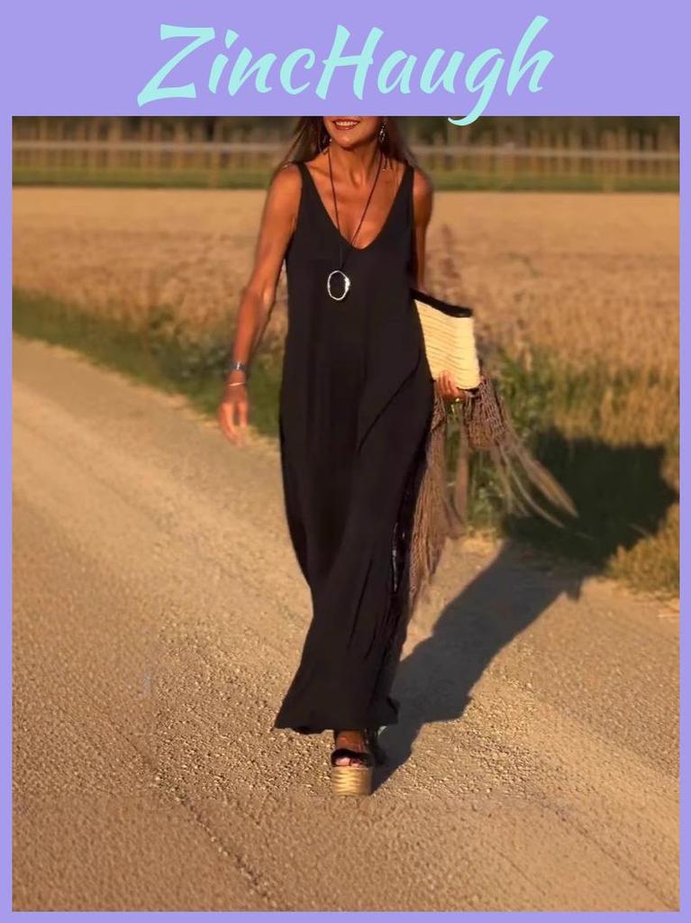 Womens Summer V Neck Tank Dress With Stripes And Beads For Casual Travel
