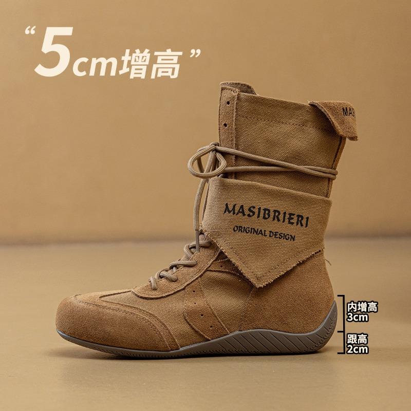 Canvas Martin Boots Women's New Summer Outdoor Hiking Shoes Inner Heightening Short Boots Wasteland Wind Spring and Autumn Medium Boots