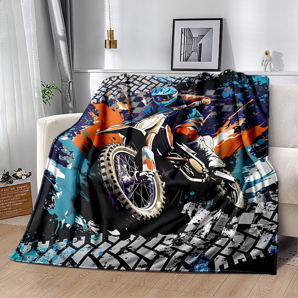 Motocross Adventure Sport Flannel Blanket - Soft and Suitable for Sofas, Beds, Offices, Travel, All Seasons, and The Best Gift for The Holidays.