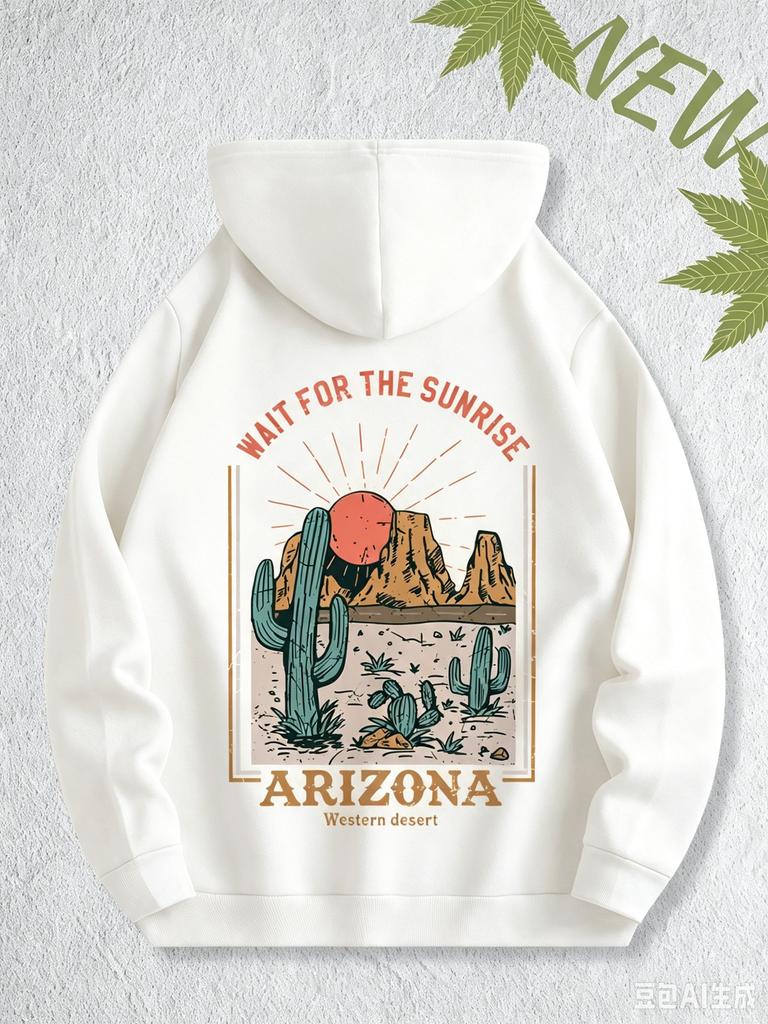 Men's Loose Trendy Hooded Sweatshirt with Arizona Desert Print, Fall/winter Casual Daily Pullover Hooded Sports Shirt.