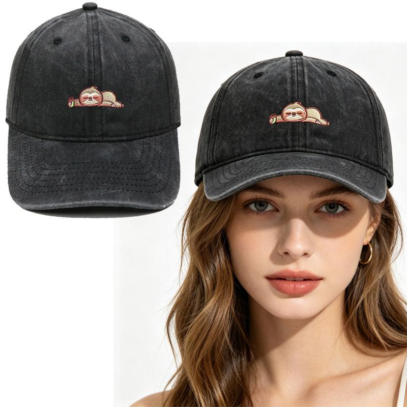 Cartoon cute sloth embroidery washed retro baseball cap men's and women's leisure outdoor sports shade cap