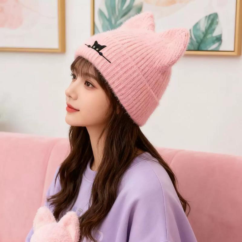 NEW Cat Ear Beanies Skullies Women Winter Warm Plush Cartoon Thermal Cap Korean Girl Outdoor Snow Pullover Hats