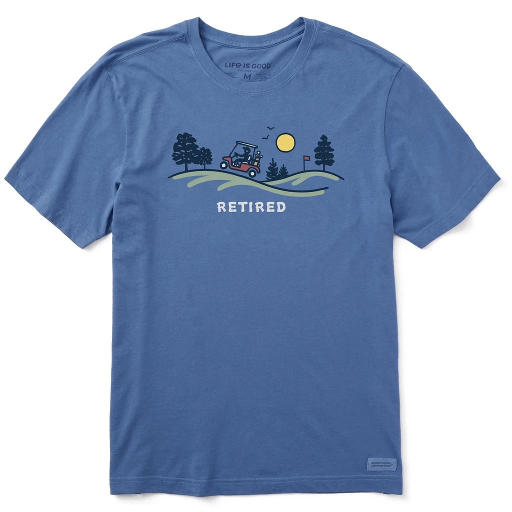 Life is Good. Men's Retired Golf Cart Short Sleeve Crusher Tee, Vintage Blue