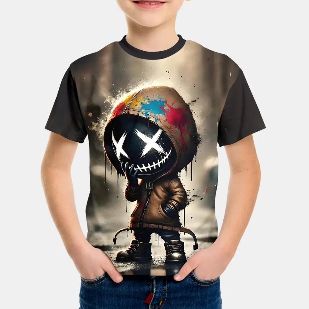 Fun Cartoon Characters 3D Printed Summer Casual and Comfortable Boy Round Neck Short Sleeved T-shirt