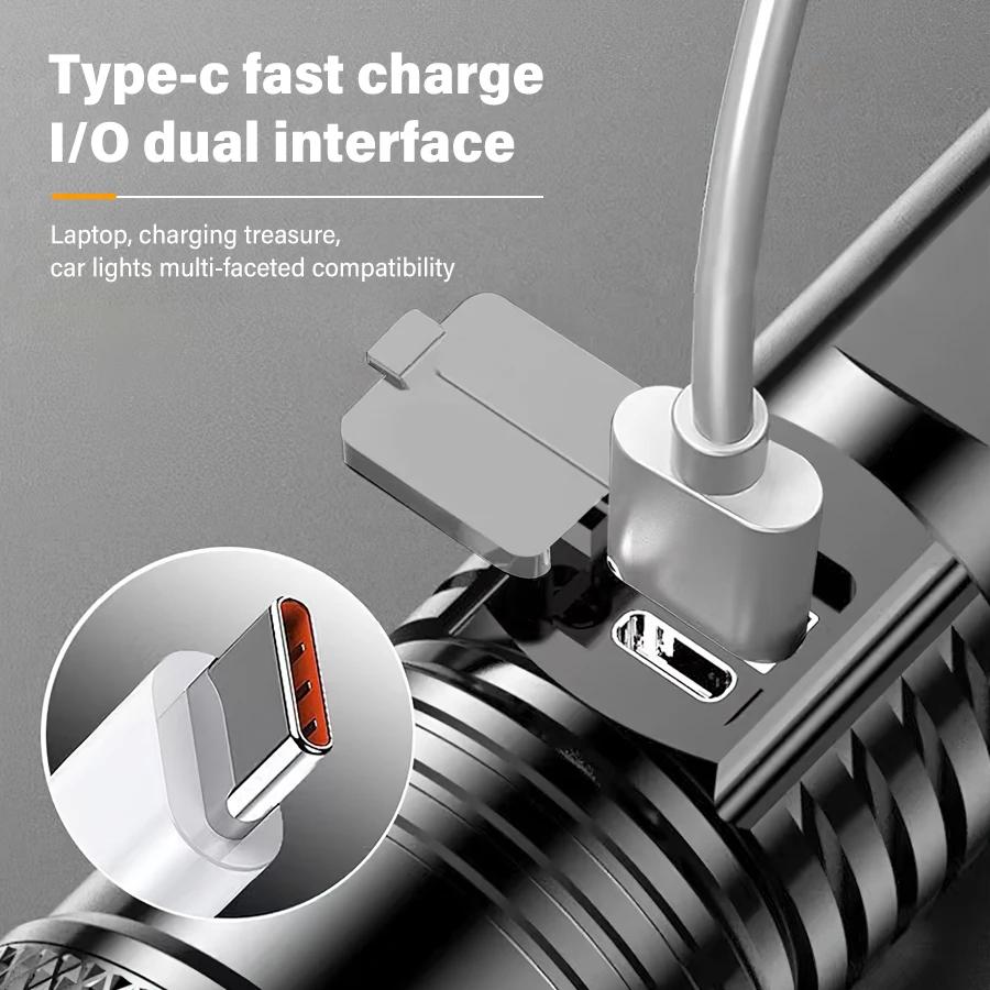 P200 супер мощный светодиодный фонарик Zoom тактический фонарь со встроенным аккумулятором USB перезаряжаемый водонепроницаемый фонарь ультра яркий фонарь