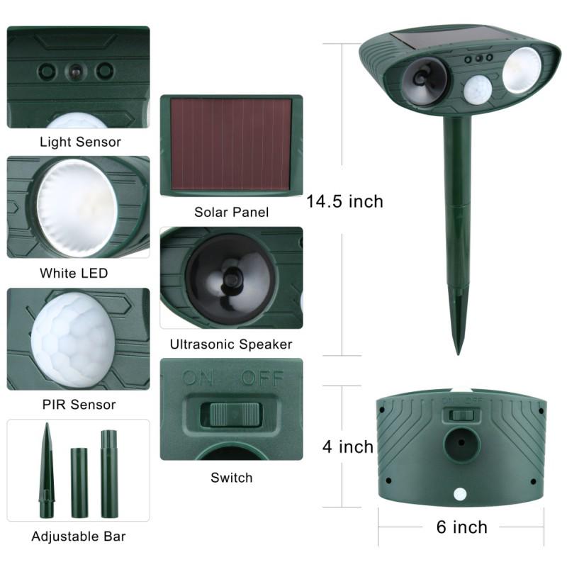 Outdoor Solar Repellent Ultrasonic Animal Pest Repellent Deterrent Scarer Powerful Flashing Light