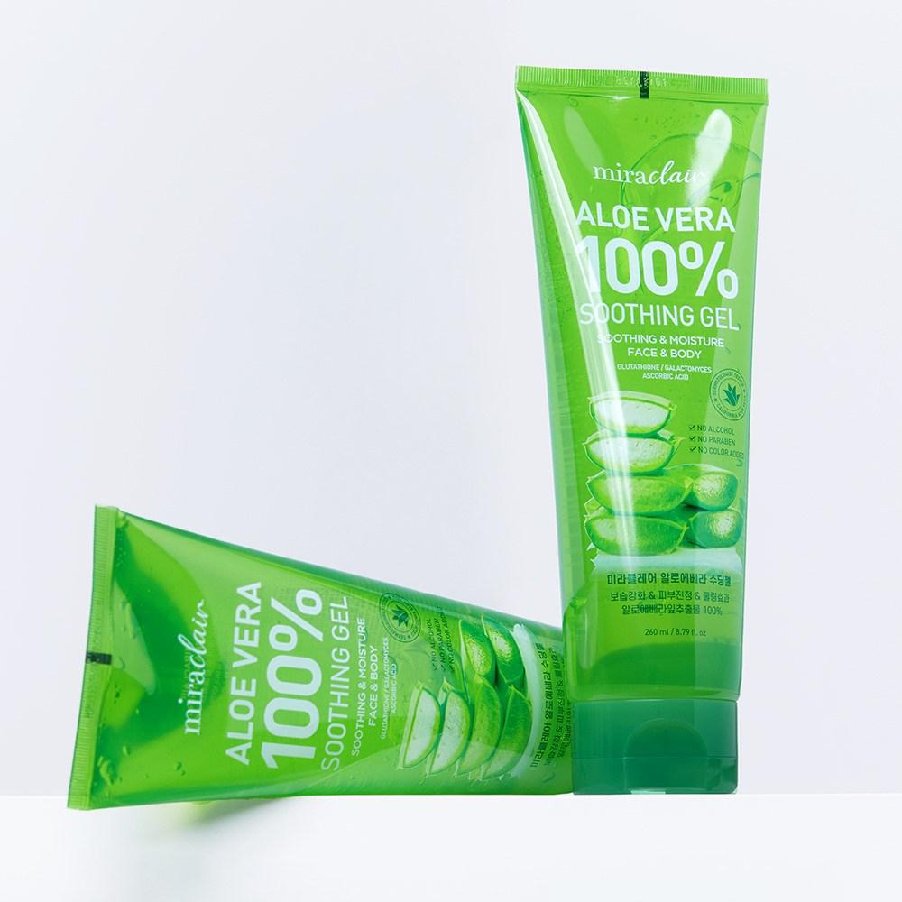 MIRACLAIR Aloe Vera 100% Pure Alcohol-free Soothing Gel Full of Moisture, 260ml, 2 Units