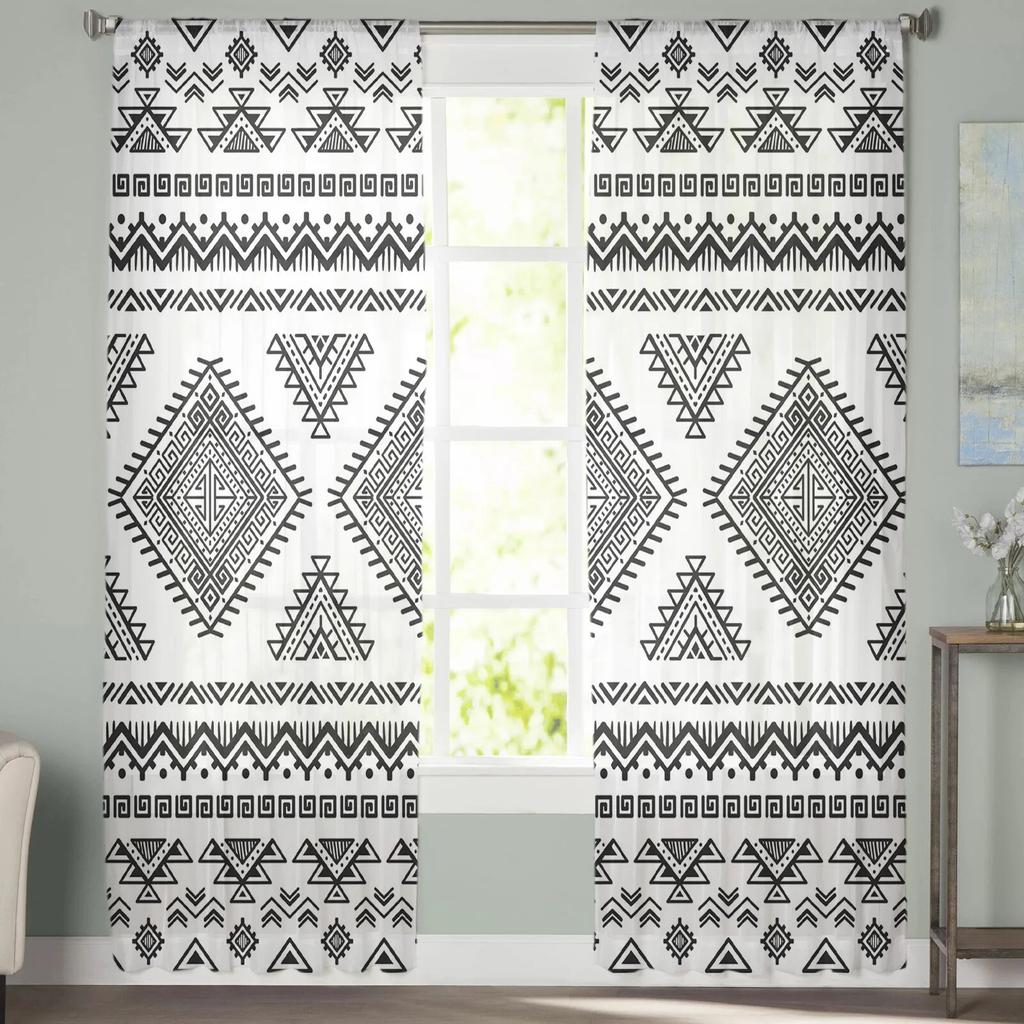 Line Triangle Circle Texture Tulle Curtains for Living Room Kitchen Bedroom Sheer Tulle for Cafe Hotel Modern Home Decor