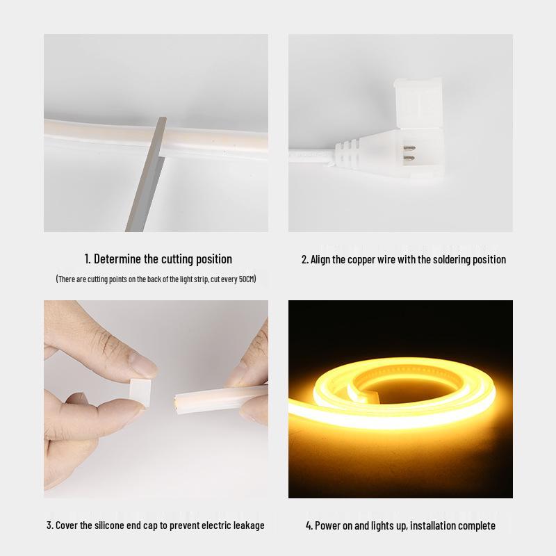 Светодиодная лента COB с высоким CRI 220 В: Водонепроницаемый, Гибкий силикон, IP65 для гостиной и использования на открытом воздухе