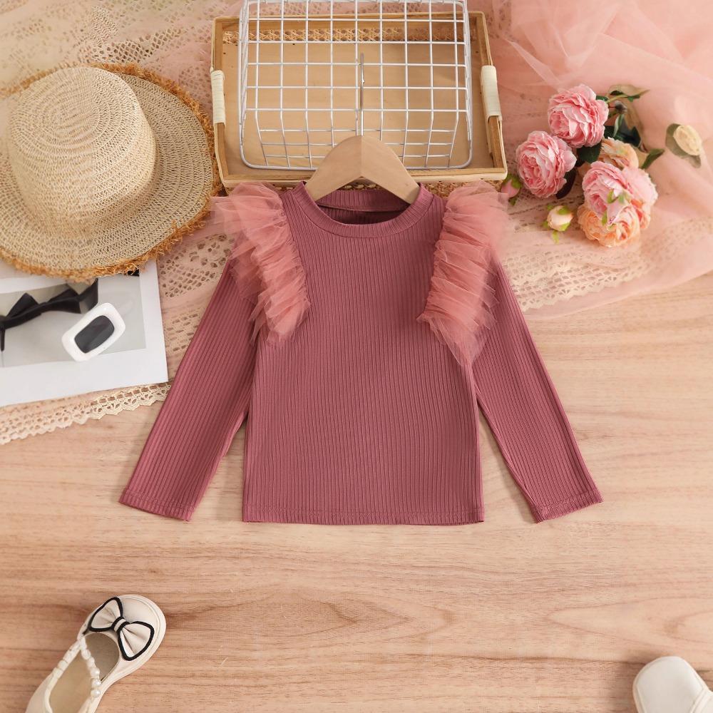 Girls' Long-Sleeve T-Shirt Spring/Fall Base Layer Girls' Mesh Top Base Layer High-Neck Long-Sleeve T-Shirt