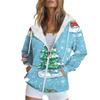 Женская рождественская печатная толстовка осень-зима с длинным рукавом кардиган куртка с карманами на молнии толстовка с капюшоном верхняя одежда