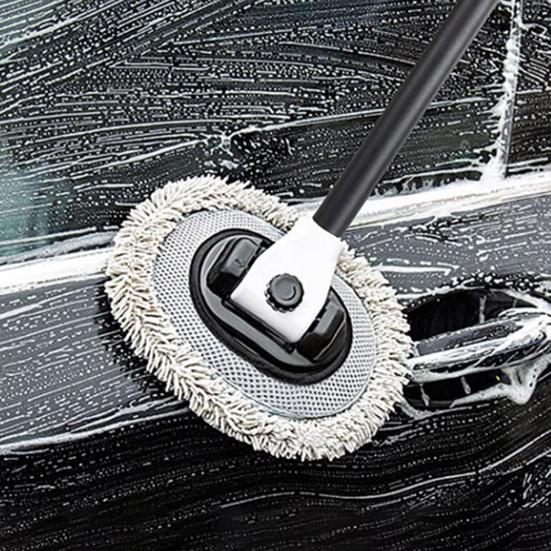 Yousheng 3-Section Telescopic Car Wash Mop Bendable Handle Car Wash Brush with Chenille & Microfiber Head Scratch-Free Cleaning Tool for Auto