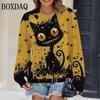 Осенне-зимняя футболка женская модная футболка для Хэллоуинской вечеринки повседневные топы с длинным рукавом и свободного кроя с причудливым принтом кошки женская одежда