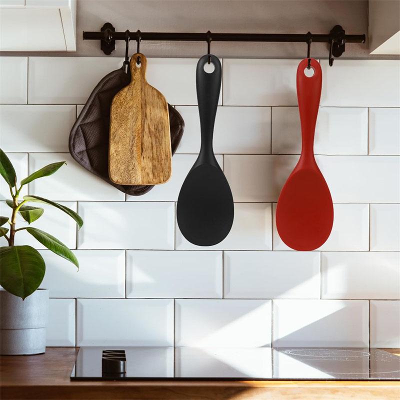 2pcs Hanging Silicone Rice Spoon Non Stick Rice Spatula Heat Resistant Rice Cooker Spoon Electric Rice Cooking Scoop with Holes