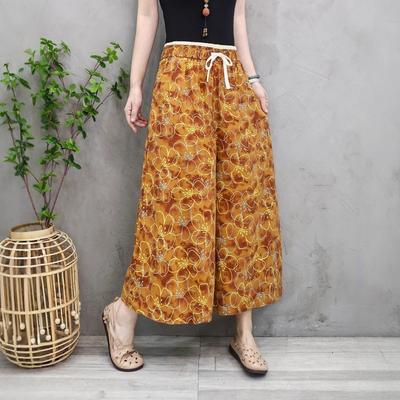 Женские винтажные свободные брюки с цветочным принтом, летние широкие повседневные брюки из хлопка и льна