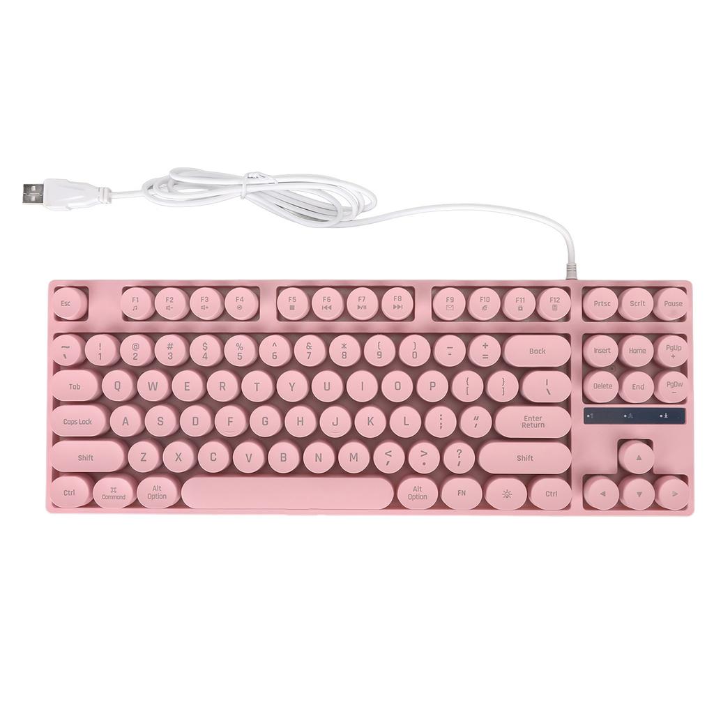 Gaming Keyboard USB Round 87 Keys Colorful Backlit Ergonomic Mechanical Touch Wired Keyboard for