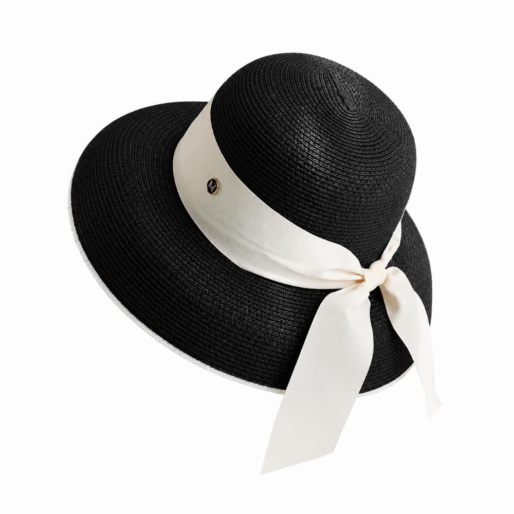Silk Strap Wide Brim Hat Sun Protection Summer Sun Cap Elegant Beach Bucket Hat Women