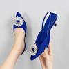 High-heeled Sandals Baotou Rear Empty Rhinestone Medium Heel Cool Single Shoes New Rear Tripple Strap Pointed Head European and American Fashion Spot