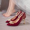Fashion Women Red High Heel Shoes Elegant Fashion Designer Pointed Tip Fine High Heels Women Water Diamond Banquet Wedding Shoes Tacones