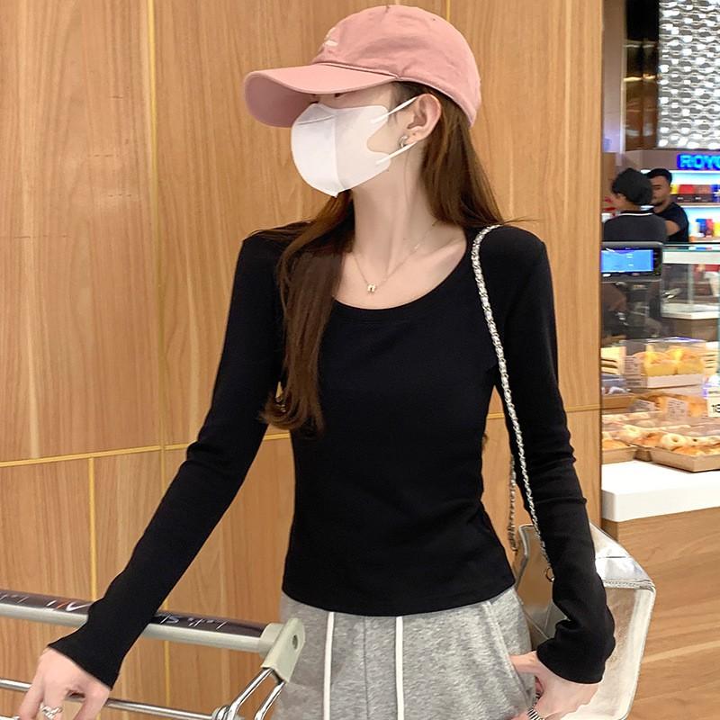 Womens Basic Long Sleeve T-Shirt Cotton Blend Slim Fit Round Neck Top Fall Winter