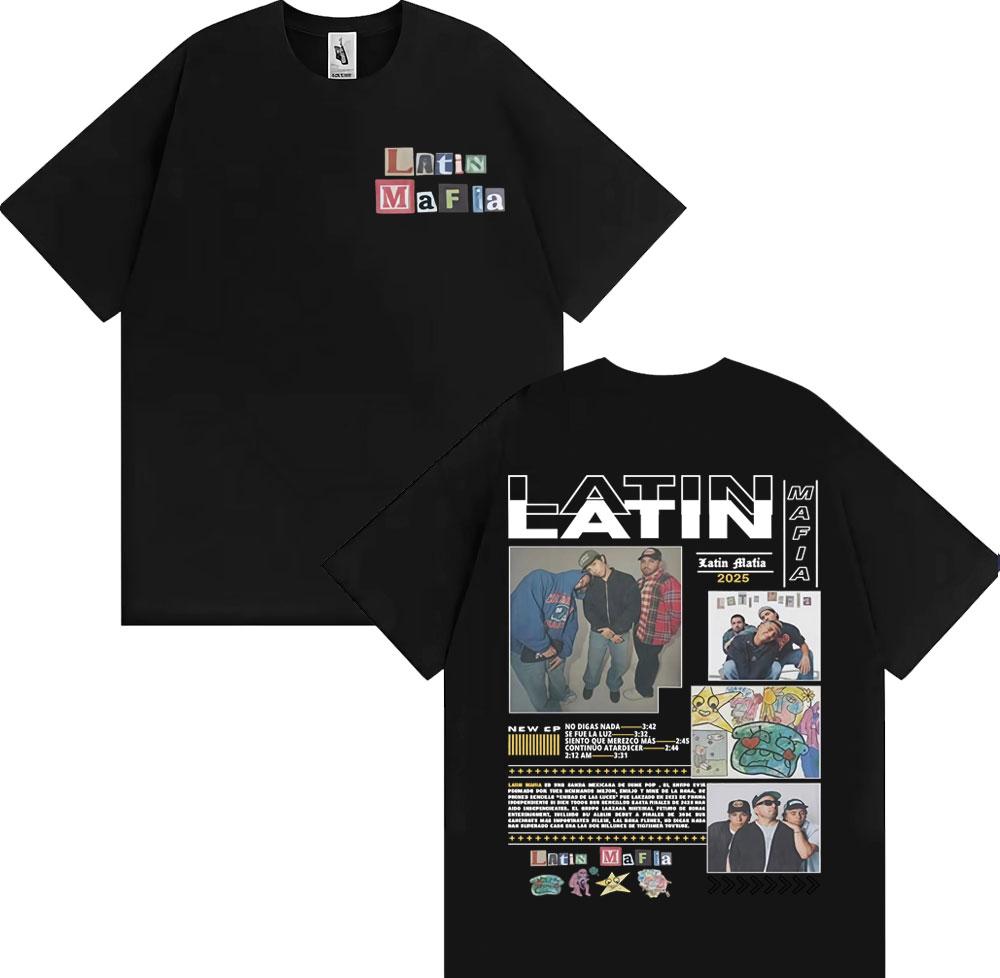 2026 Summer Rock Band Latin Mafia Album Tour Cover Tshirt Unisex Hip Hop Punk Super Cotton Tshirt Fashion Leisure Oneck Tshirt