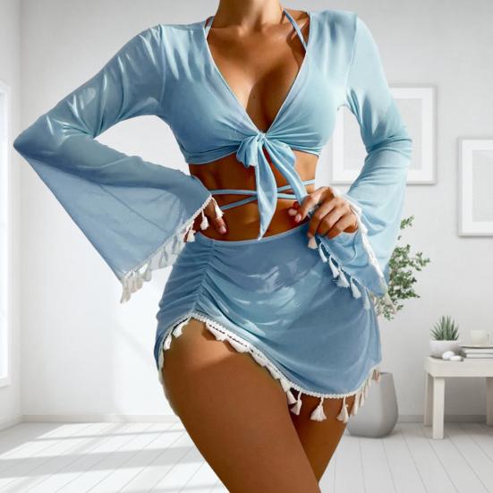 4 шт./компл. женский сексуальный комплект бикини с лямкой на шнуровке, треугольный бюстгальтер, трусы, купальник, топ с юбкой, купальный купальный костюм