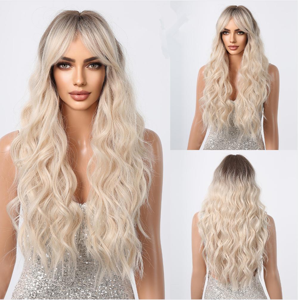 ALAN EATON Длинный волнистый парик Светло-русый с длинной челкой Синтетические парики для женщин Косплей Одежда для вечеринок Жаростойкие