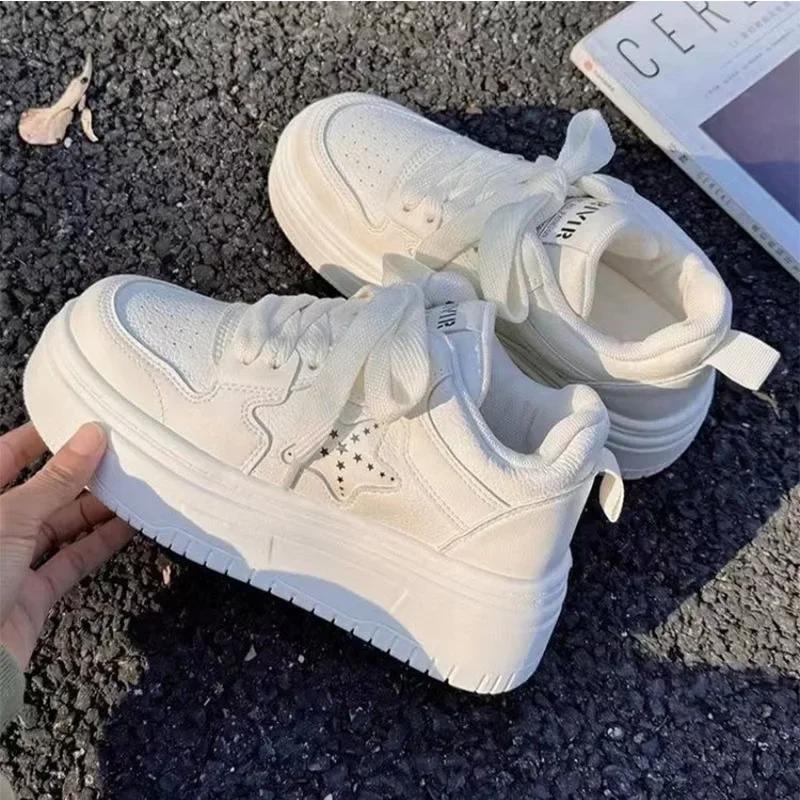 Fashion Shoes for Women Campus Style Lolita Sneakers for Girls Are Cute and Sweet All-match Black Khaki White Thick-soled Shoes