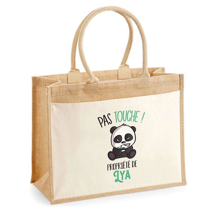 Sac de plage - PLANETEE - Jute avec poche Lya Pas Touche Panda - Coton - Motif panda - Grande contenance