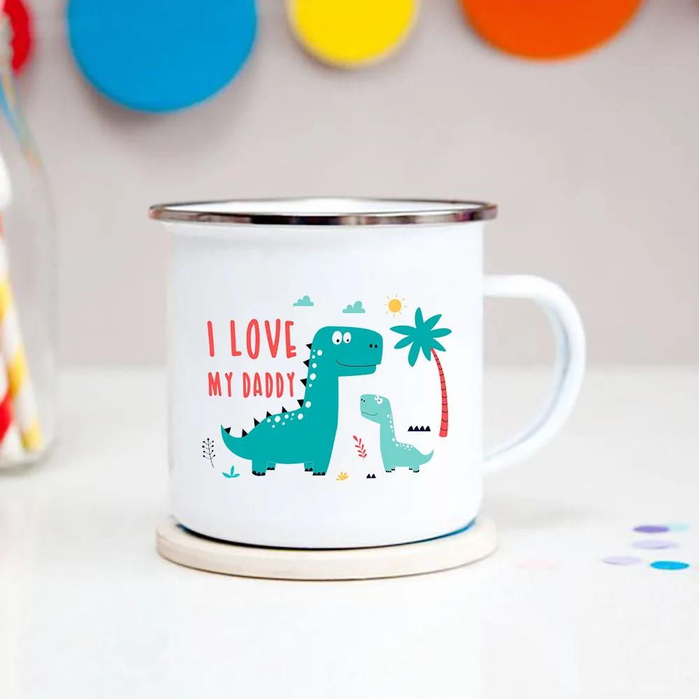 Happy Birthday Boys Girls Enamel Cocoa Mugs Home Party Cartoon Dinosaur Kids Drink Juice Cola Milk Cups Child Baby Birthday Gift